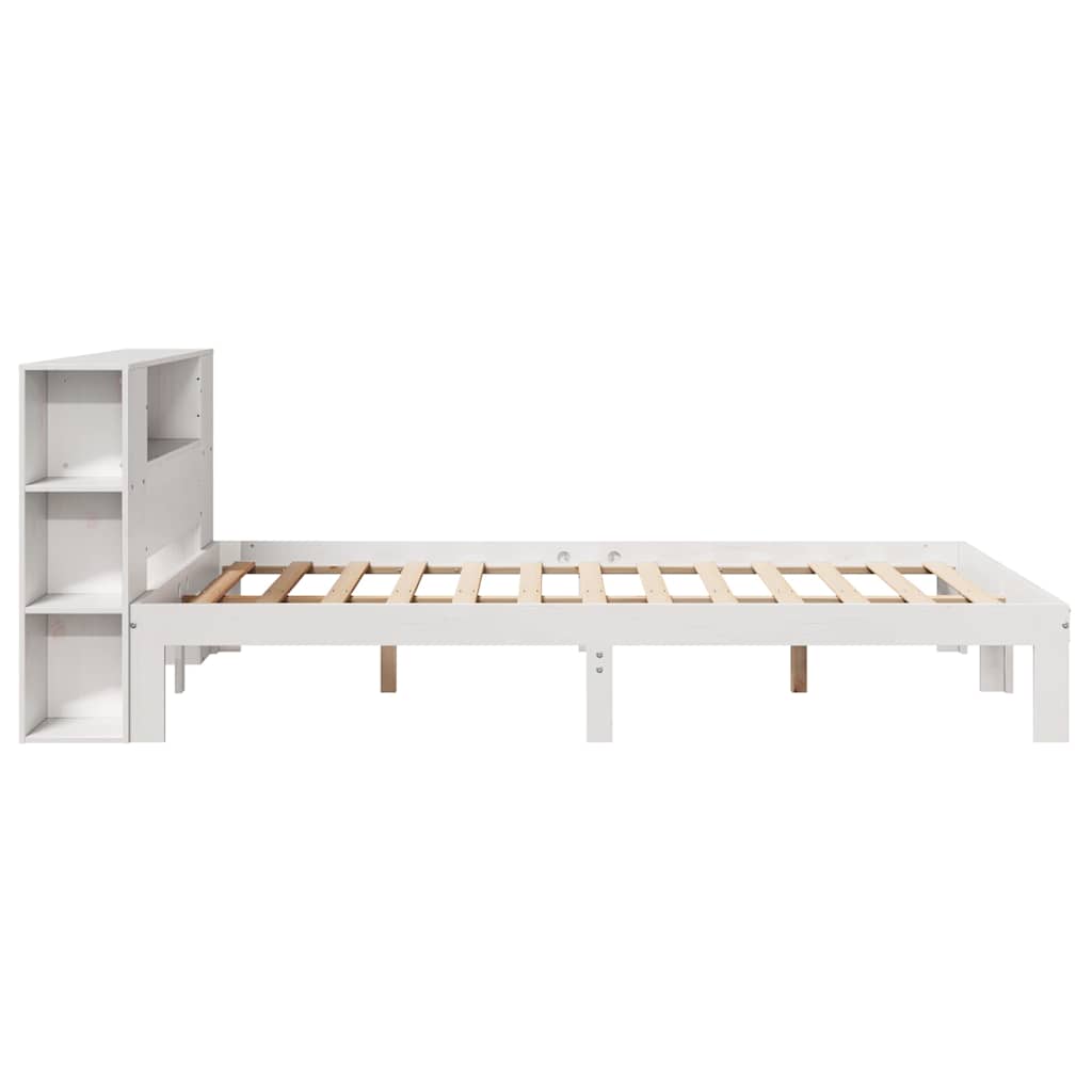 fehér tömör fenyőfa könyvespolcos ágy matrac nélkül 140x200 cm