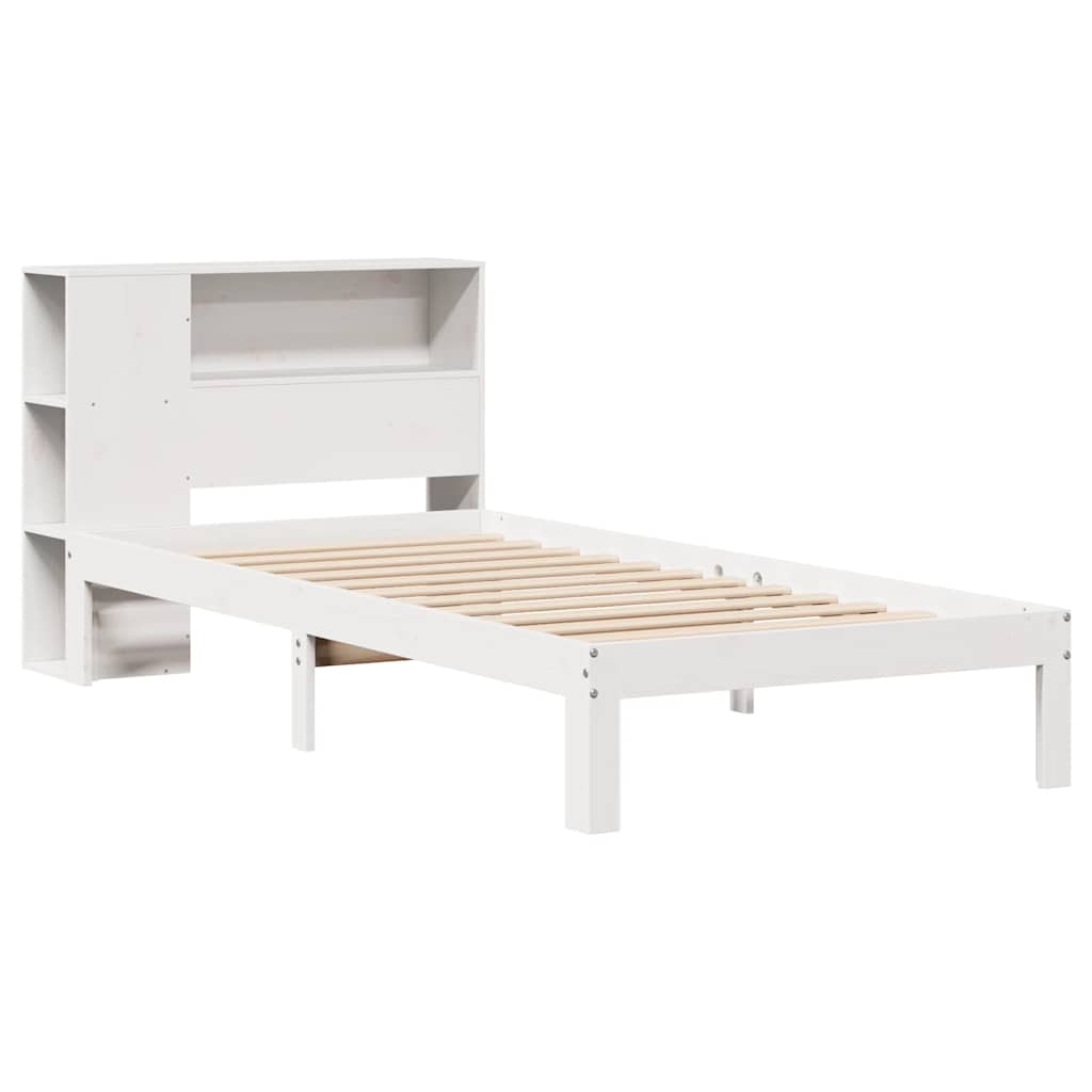 fehér tömör fenyőfa könyvespolcos ágy matrac nélkül 75 x 190 cm