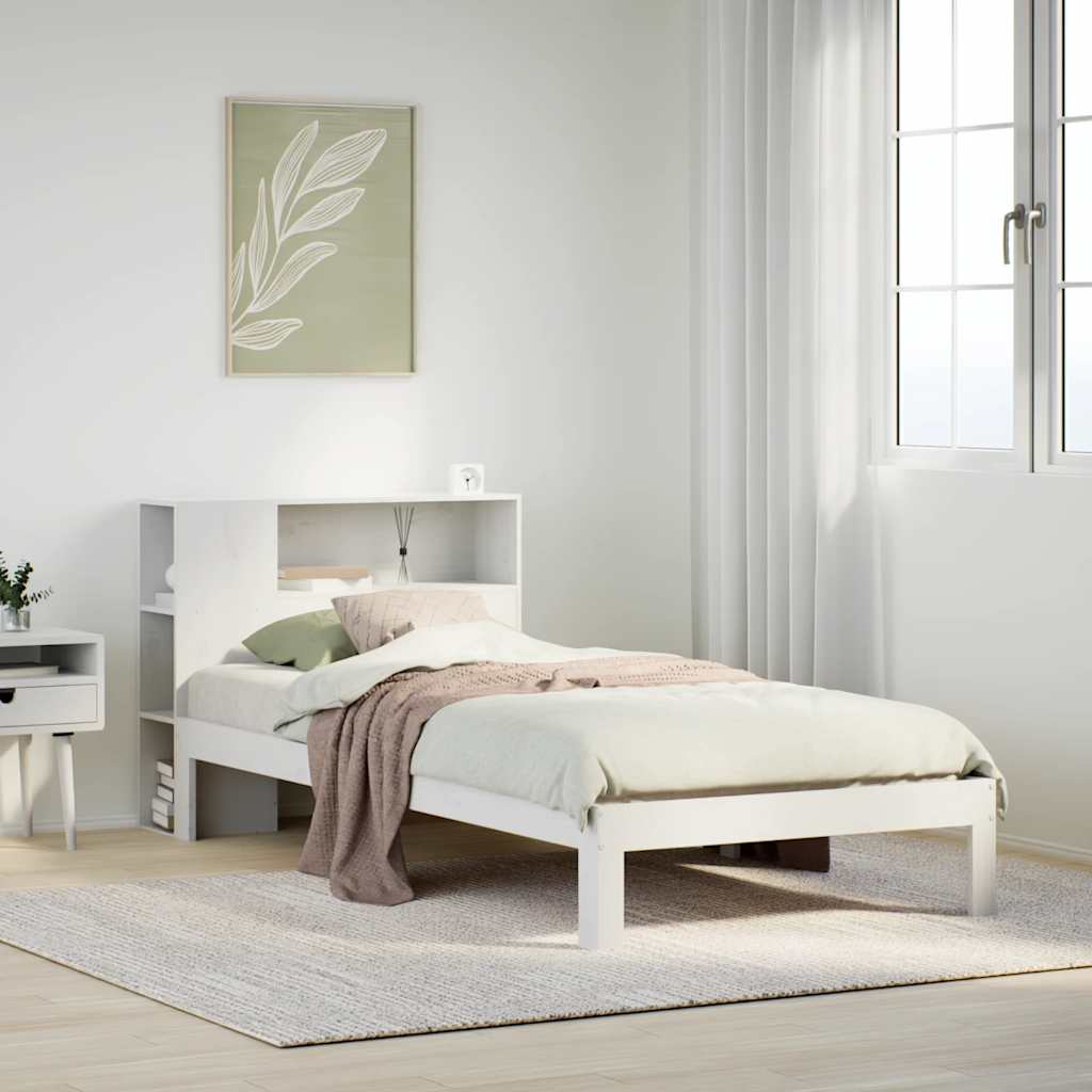 fehér tömör fenyőfa könyvespolcos ágy matrac nélkül 75 x 190 cm