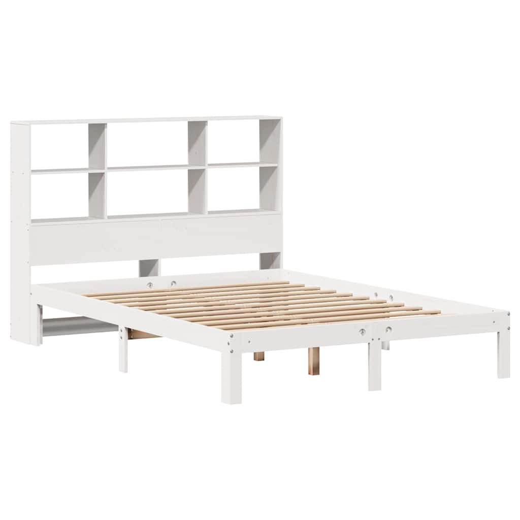 fehér tömör fenyőfa könyvespolcos ágy matrac nélkül 160x200 cm