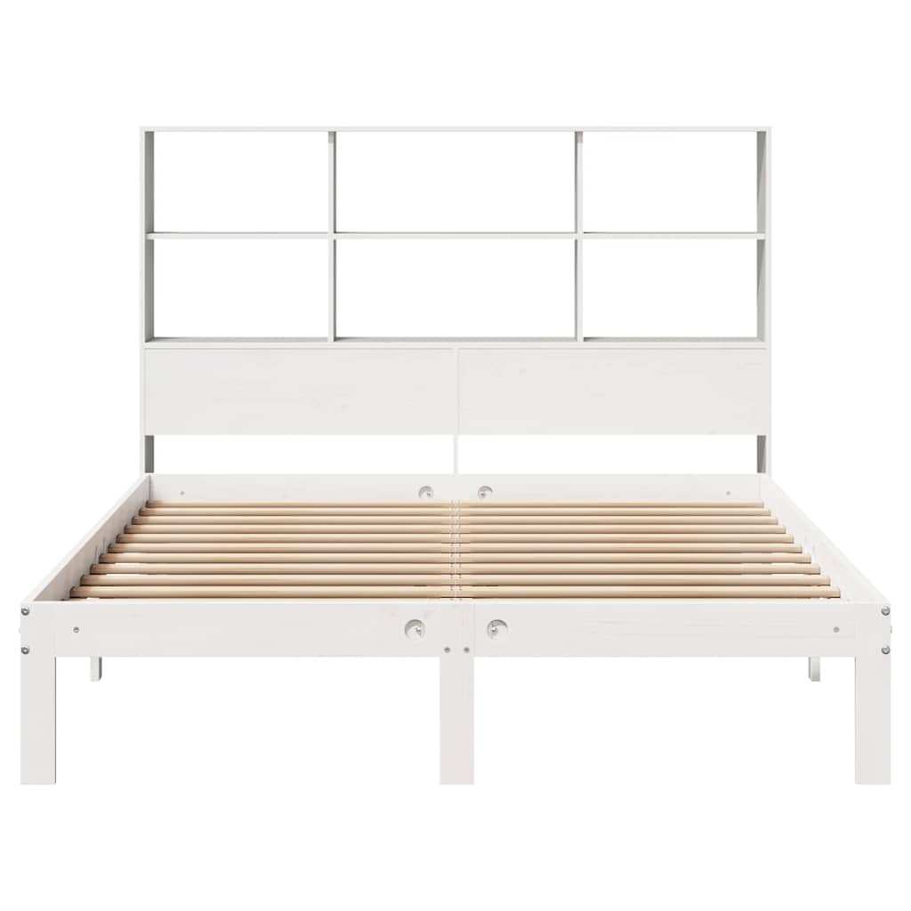 fehér tömör fenyőfa könyvespolcos ágy matrac nélkül 160x200 cm