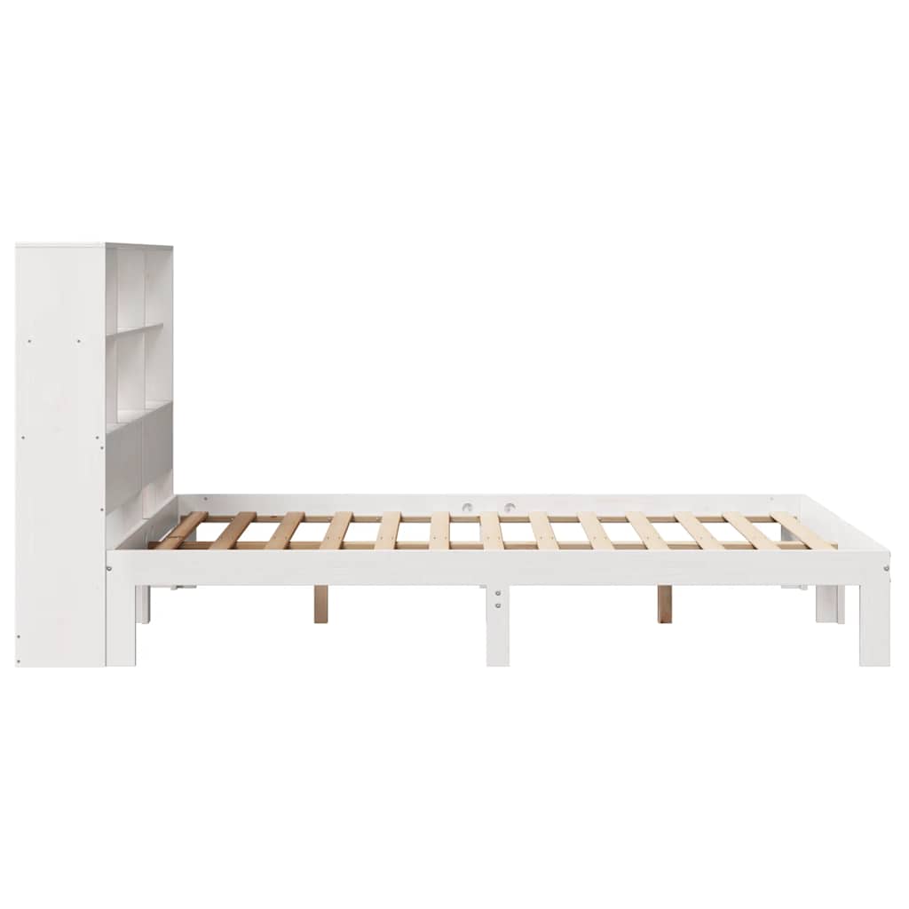 fehér tömör fenyőfa könyvespolcos ágy matrac nélkül 160x200 cm