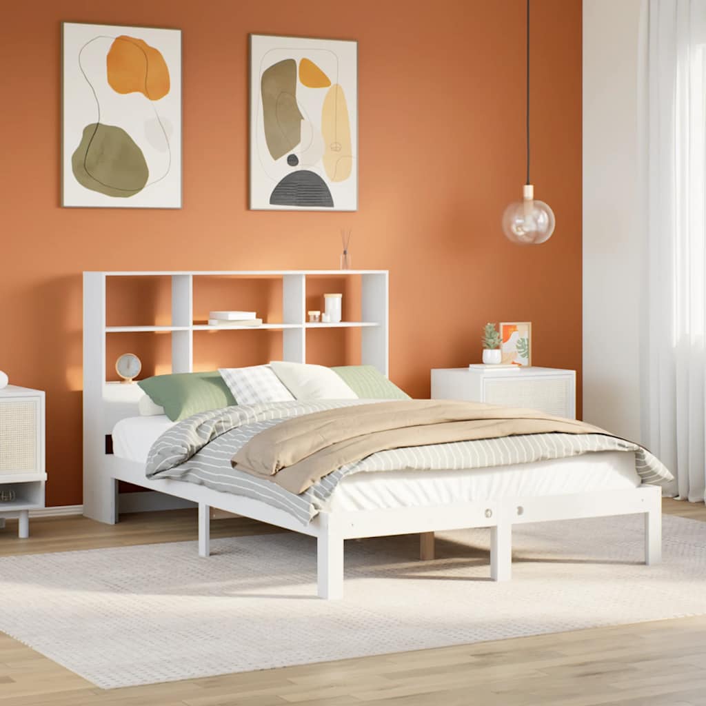 fehér tömör fenyőfa könyvespolcos ágy matrac nélkül 160x200 cm