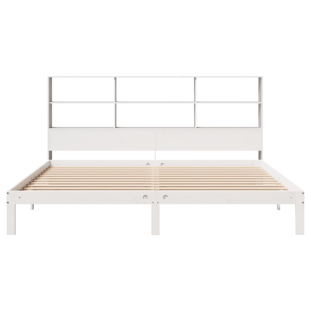 fehér tömör fenyőfa könyvespolcos ágy matrac nélkül 180x200 cm