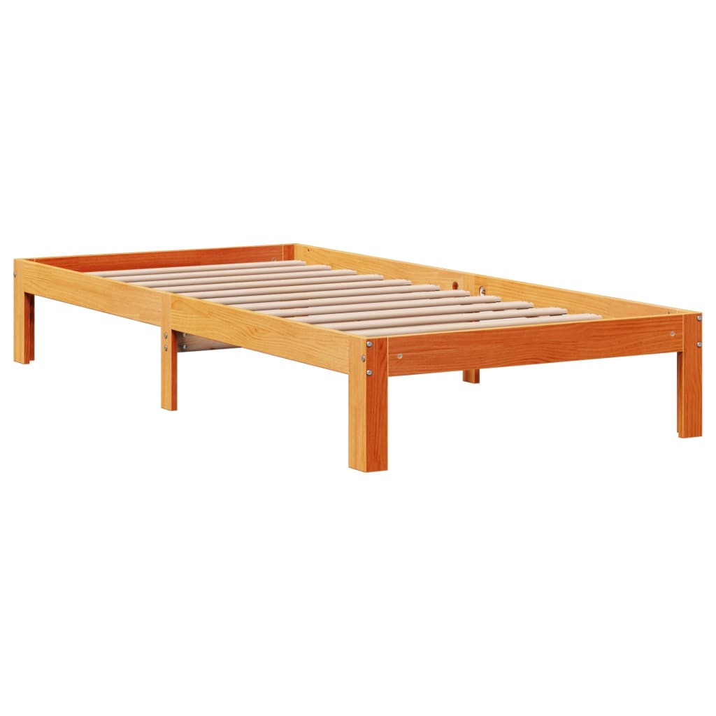 barna tömör fenyőfa könyvespolcos ágy matrac nélkül 75 x 190 cm
