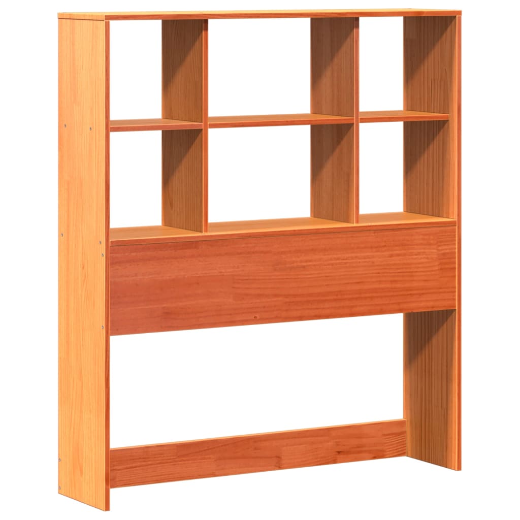 barna tömör fenyőfa könyvespolcos ágy matrac nélkül 75 x 190 cm
