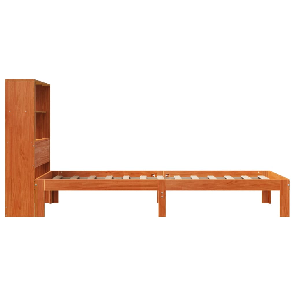 barna tömör fenyőfa könyvespolcos ágy matrac nélkül 75 x 190 cm