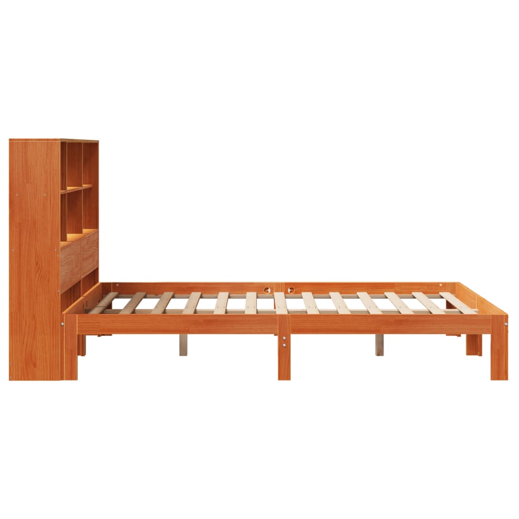 barna tömör fenyőfa könyvespolcos ágy matrac nélkül 120 x 190cm