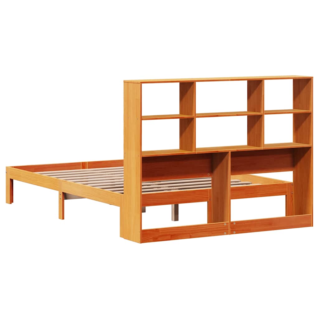 barna tömör fenyőfa könyvespolcos ágy matrac nélkül 135 x 190cm
