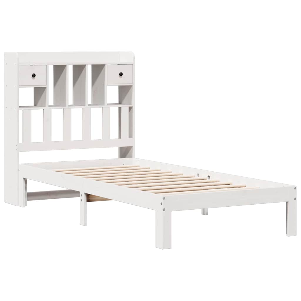 fehér tömör fenyőfa könyvespolcos ágy matrac nélkül 75 x 190 cm