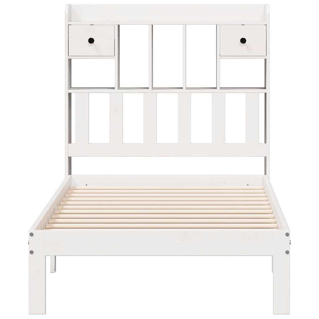 fehér tömör fenyőfa könyvespolcos ágy matrac nélkül 75 x 190 cm