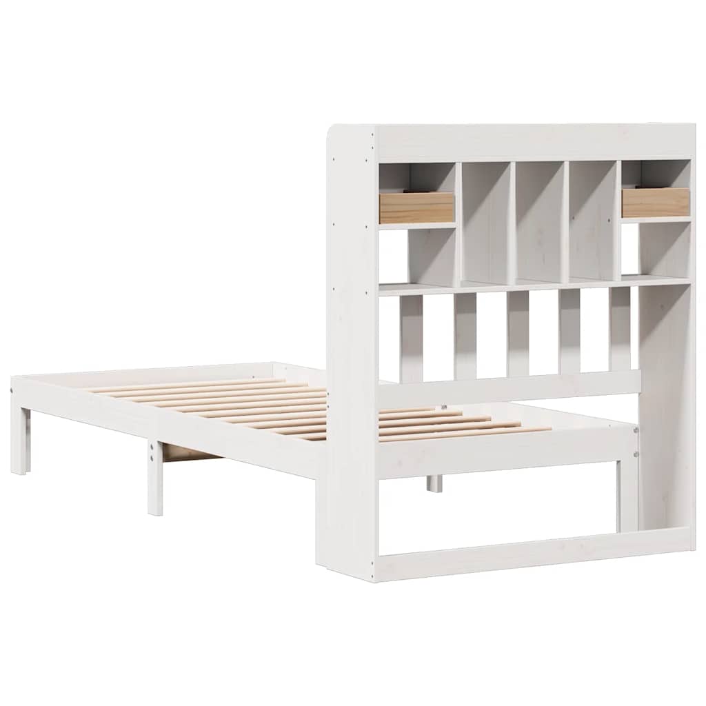 fehér tömör fenyőfa könyvespolcos ágy matrac nélkül 75 x 190 cm