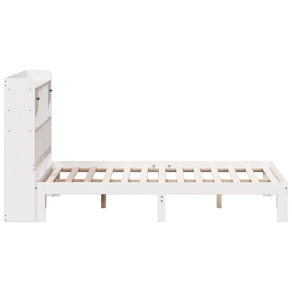 fehér tömör fenyőfa könyvespolcos ágy matrac nélkül 135x190 cm