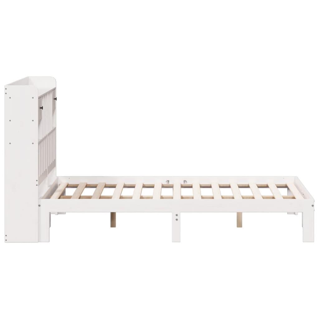 fehér tömör fenyőfa könyvespolcos ágy matrac nélkül 140x190 cm