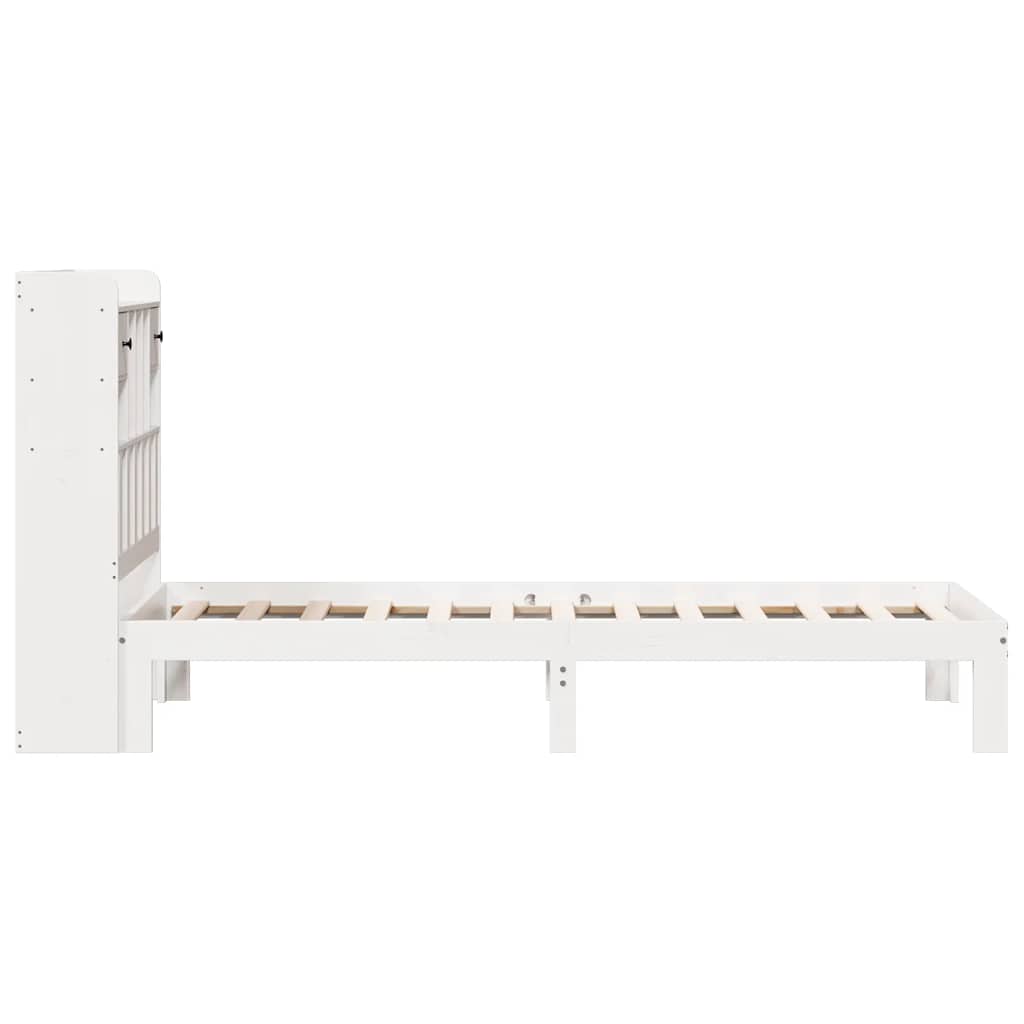 fehér tömör fenyőfa könyvespolcos ágy matrac nélkül 90 x 200 cm