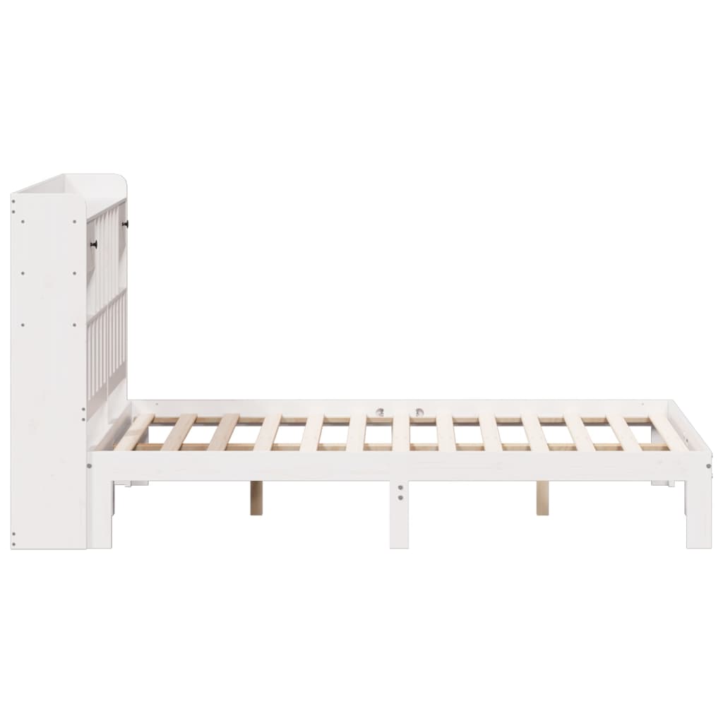 fehér tömör fenyőfa könyvespolcos ágy matrac nélkül 140x200 cm