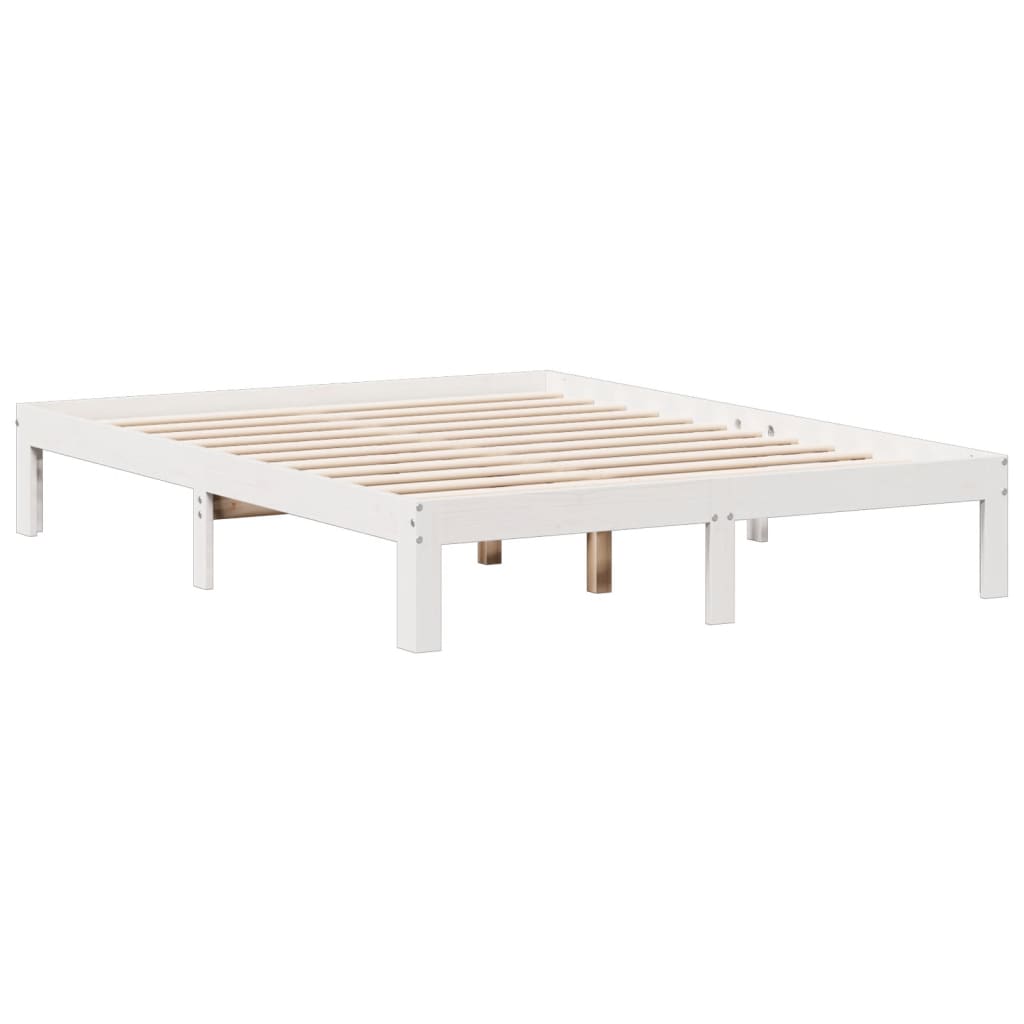 fehér tömör fenyőfa könyvespolcos ágy matrac nélkül 140x200 cm