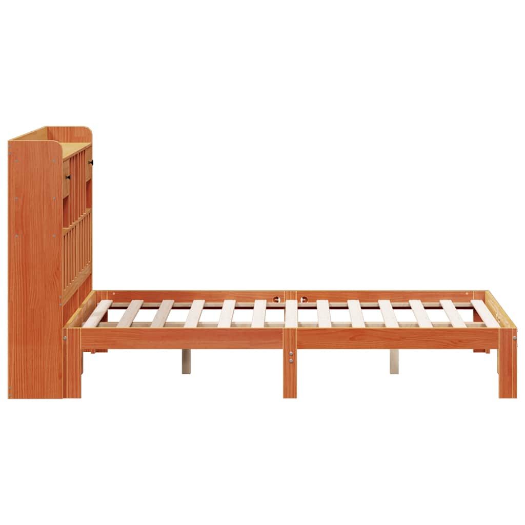 barna tömör fenyőfa könyvespolcos ágy matrac nélkül 135 x 190cm
