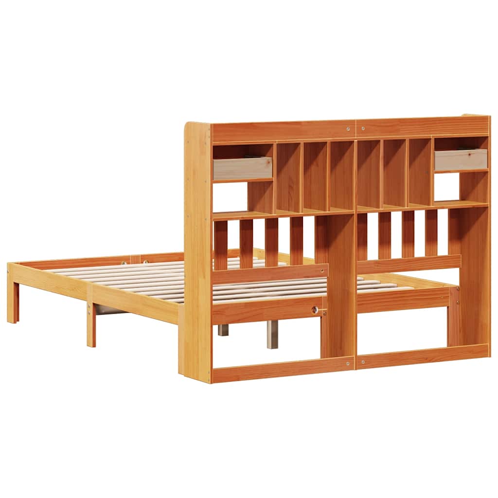 barna tömör fenyőfa könyvespolcos ágy matrac nélkül 135 x 190cm