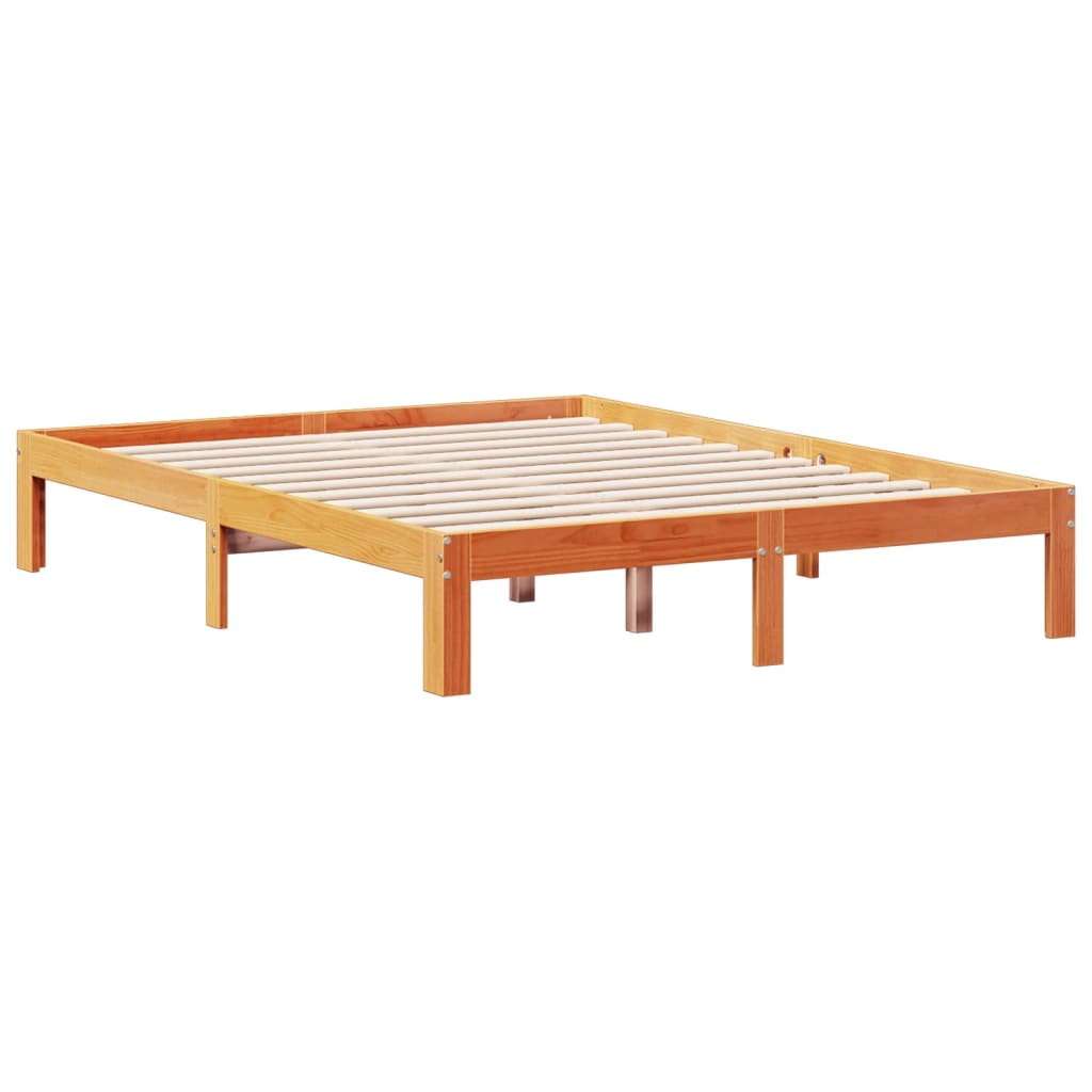 barna tömör fenyőfa könyvespolcos ágy matrac nélkül 140 x 190cm