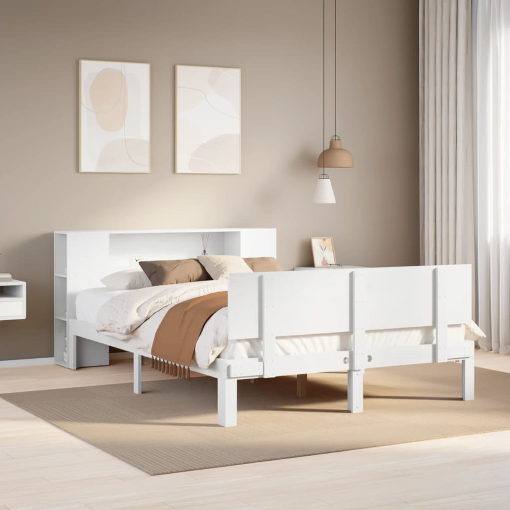 fehér tömör fenyőfa könyvespolcos ágy matrac nélkül 140x200 cm
