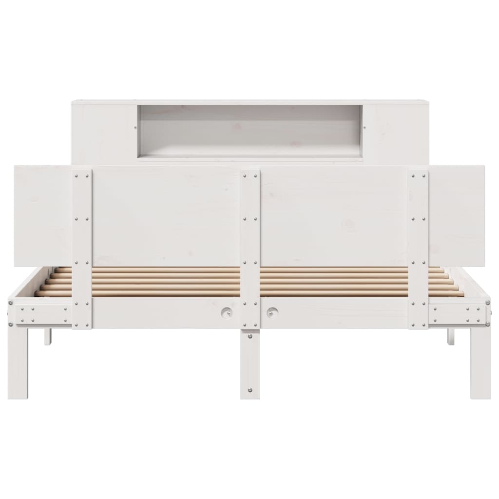 fehér tömör fenyőfa könyvespolcos ágy matrac nélkül 150x200 cm
