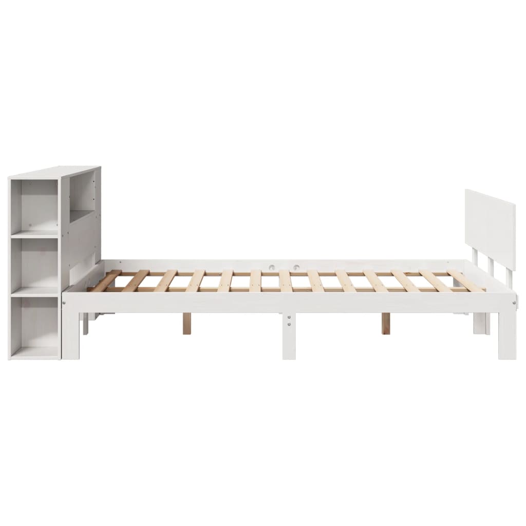 fehér tömör fenyőfa könyvespolcos ágy matrac nélkül 150x200 cm