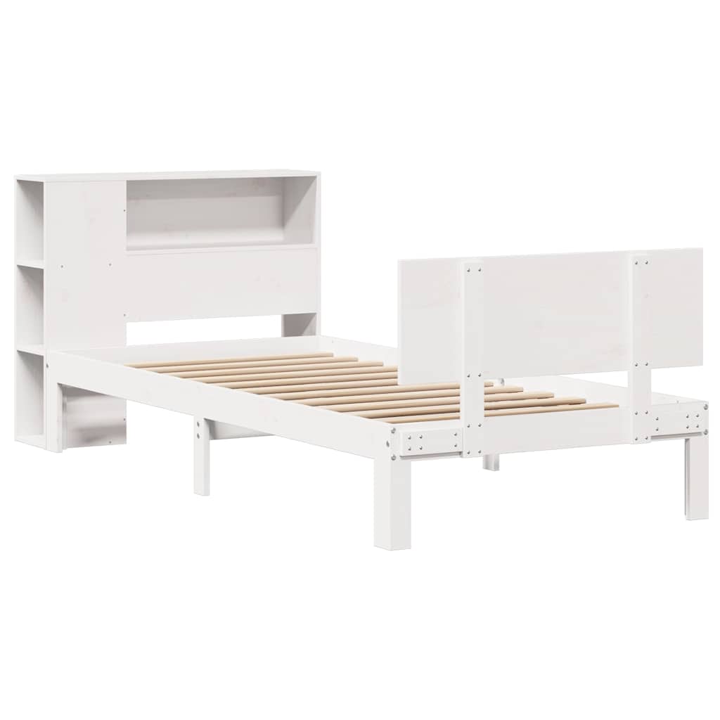 fehér tömör fenyőfa könyvespolcos ágy matrac nélkül 75 x 190 cm