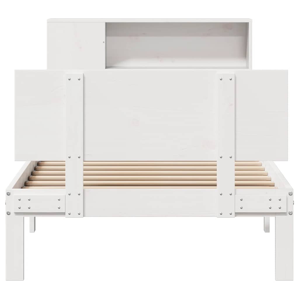 fehér tömör fenyőfa könyvespolcos ágy matrac nélkül 75 x 190 cm
