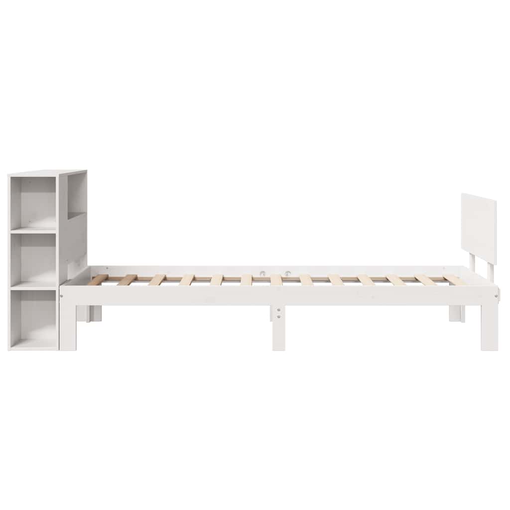 fehér tömör fenyőfa könyvespolcos ágy matrac nélkül 75 x 190 cm