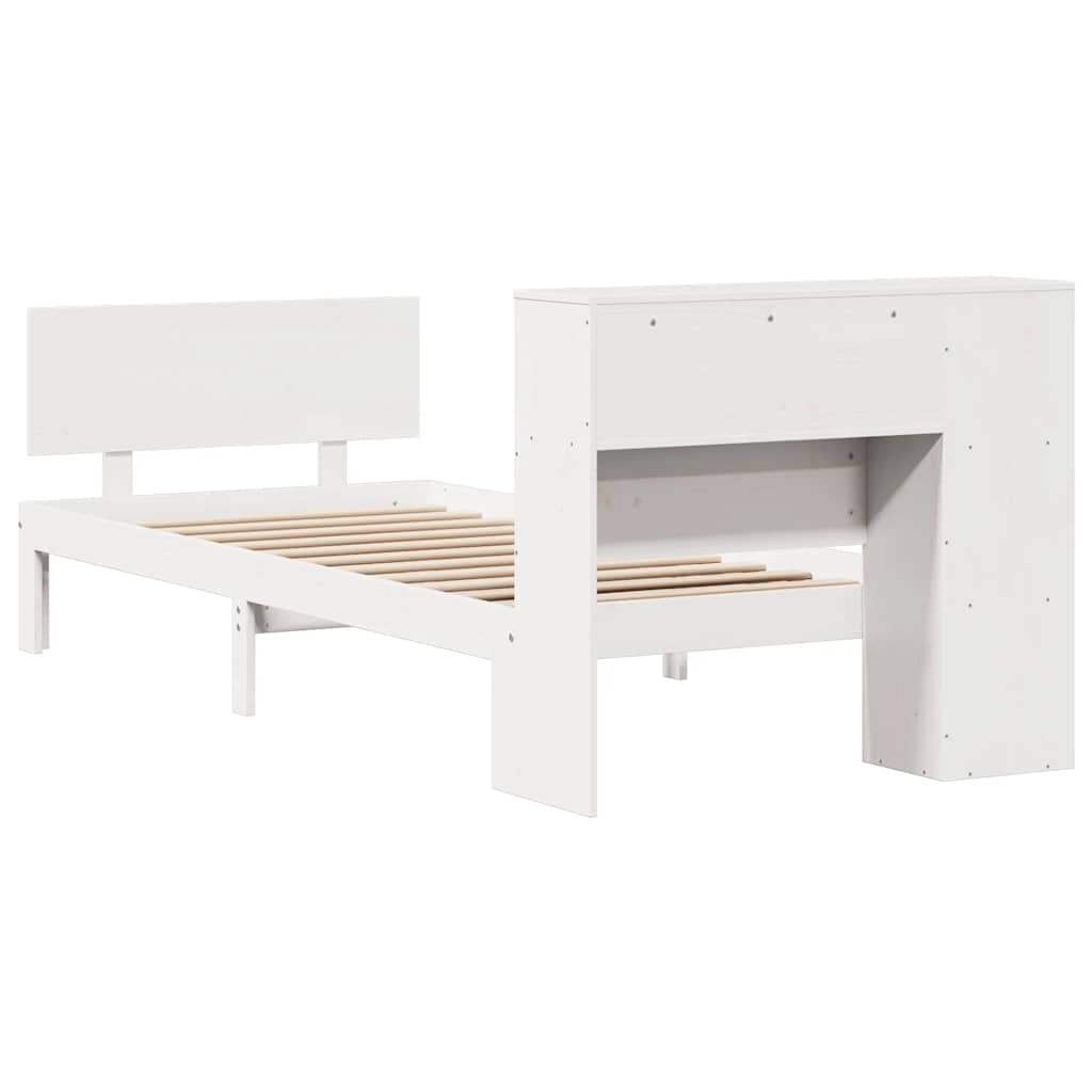 fehér tömör fenyőfa könyvespolcos ágy matrac nélkül 75 x 190 cm