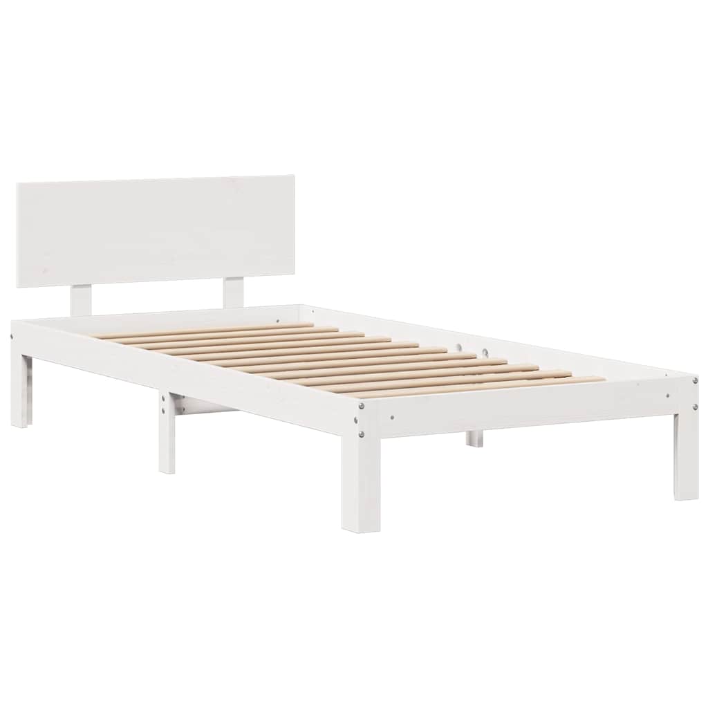 fehér tömör fenyőfa könyvespolcos ágy matrac nélkül 75 x 190 cm