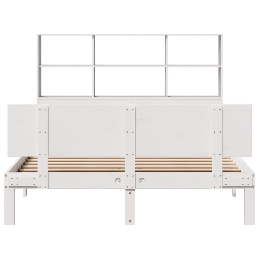 fehér tömör fenyőfa könyvespolcos ágy matrac nélkül 160x200 cm