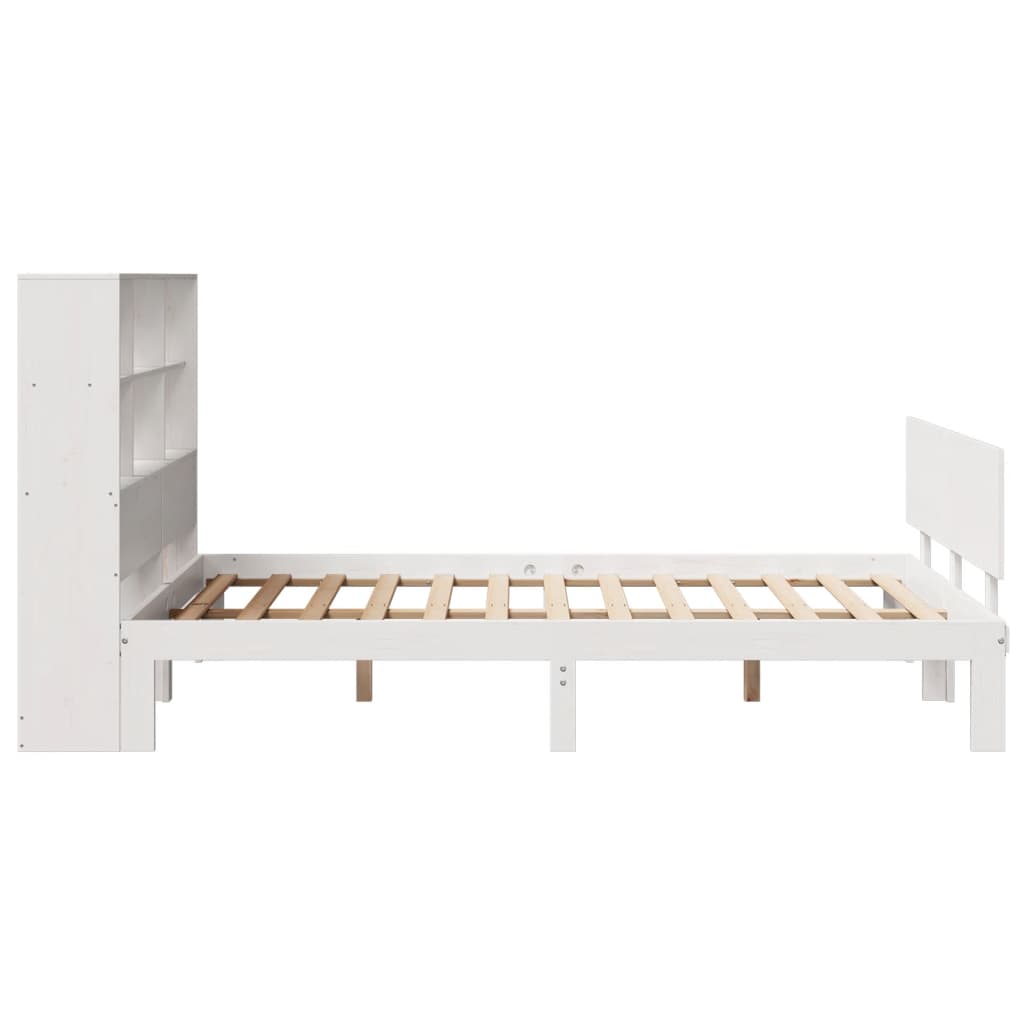 fehér tömör fenyőfa könyvespolcos ágy matrac nélkül 160x200 cm