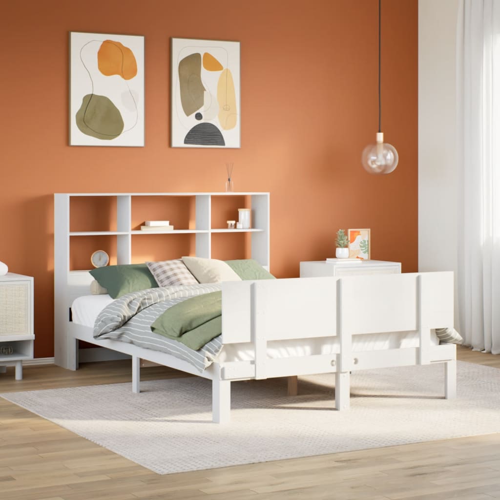 fehér tömör fenyőfa könyvespolcos ágy matrac nélkül 160x200 cm
