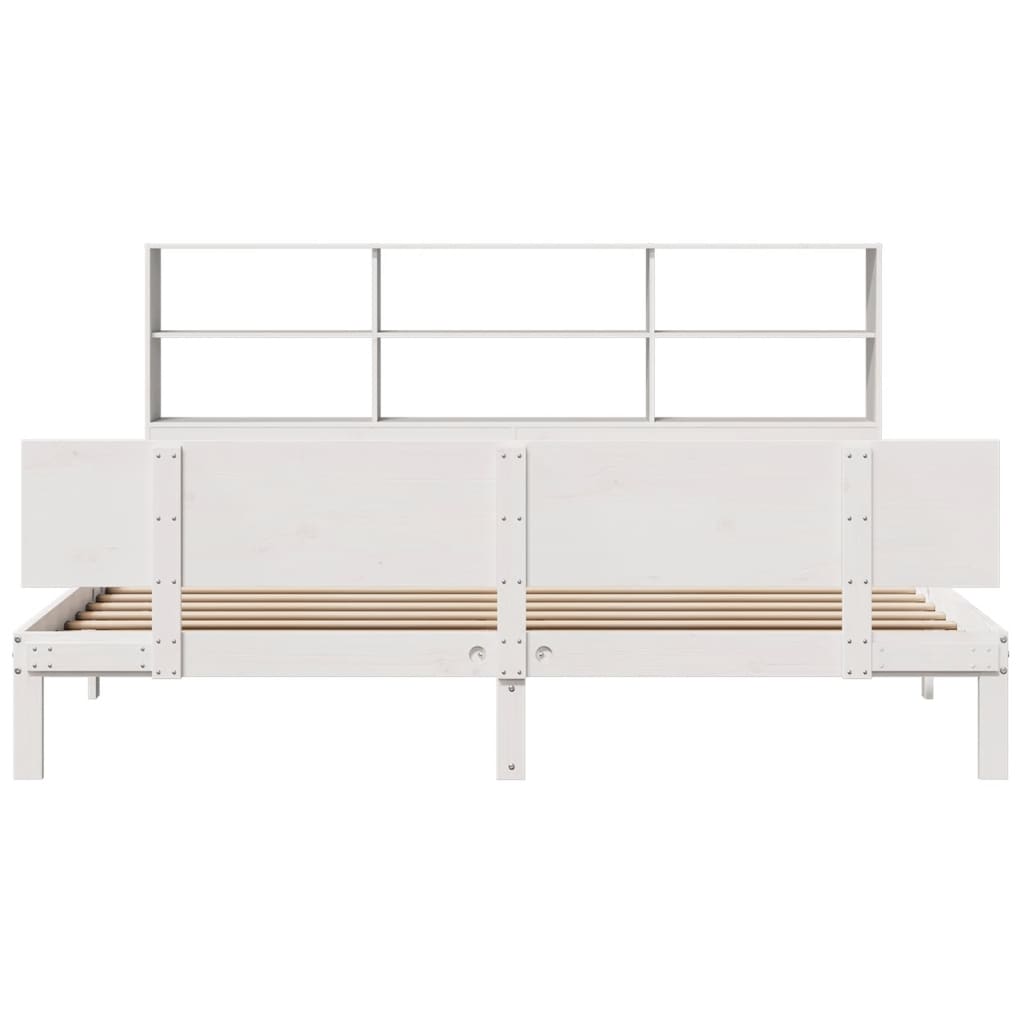fehér tömör fenyőfa könyvespolcos ágy matrac nélkül 180x200 cm
