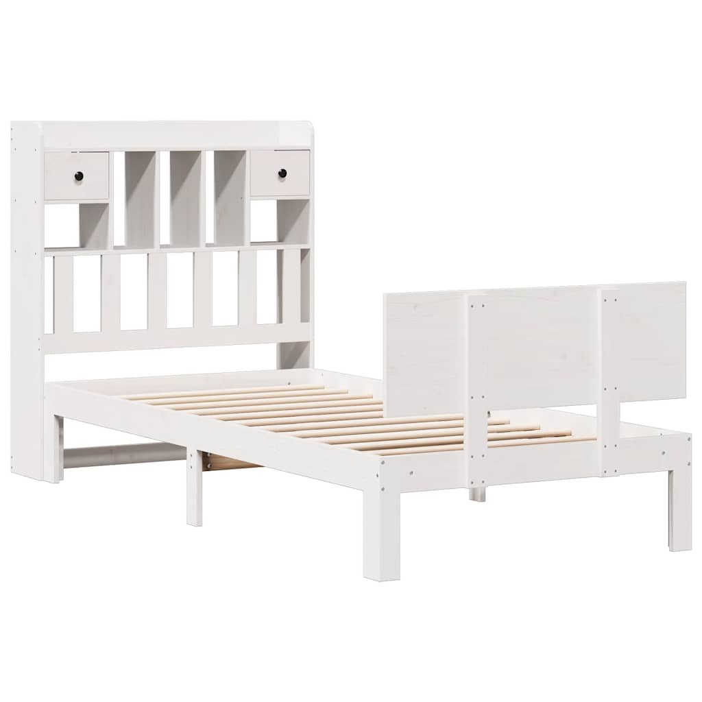 fehér tömör fenyőfa könyvespolcos ágy matrac nélkül 75 x 190 cm