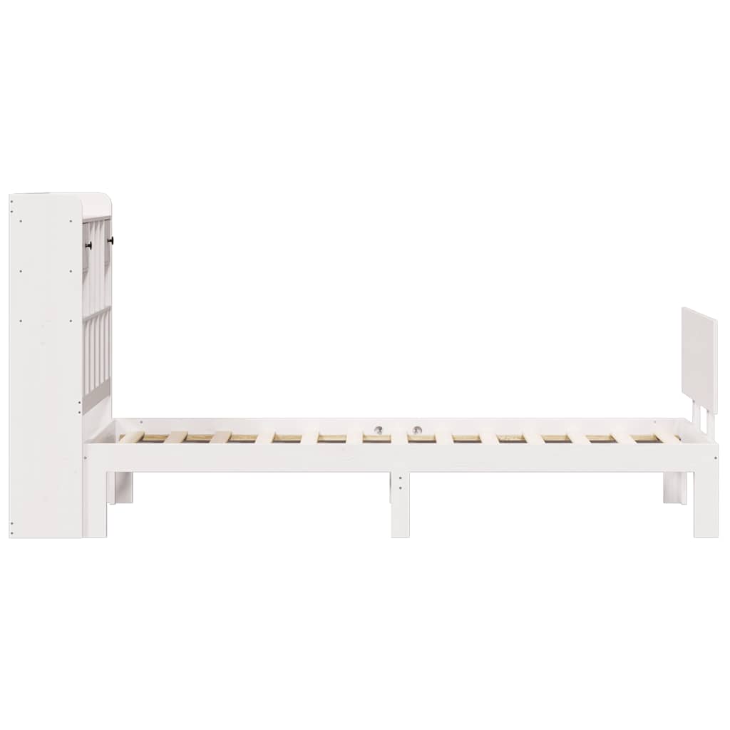 fehér tömör fenyőfa könyvespolcos ágy matrac nélkül 75 x 190 cm