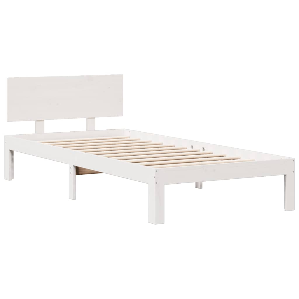 fehér tömör fenyőfa könyvespolcos ágy matrac nélkül 75 x 190 cm