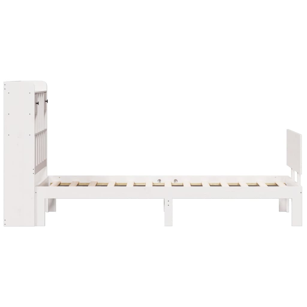 fehér tömör fenyőfa könyvespolcos ágy matrac nélkül 90 x 190 cm