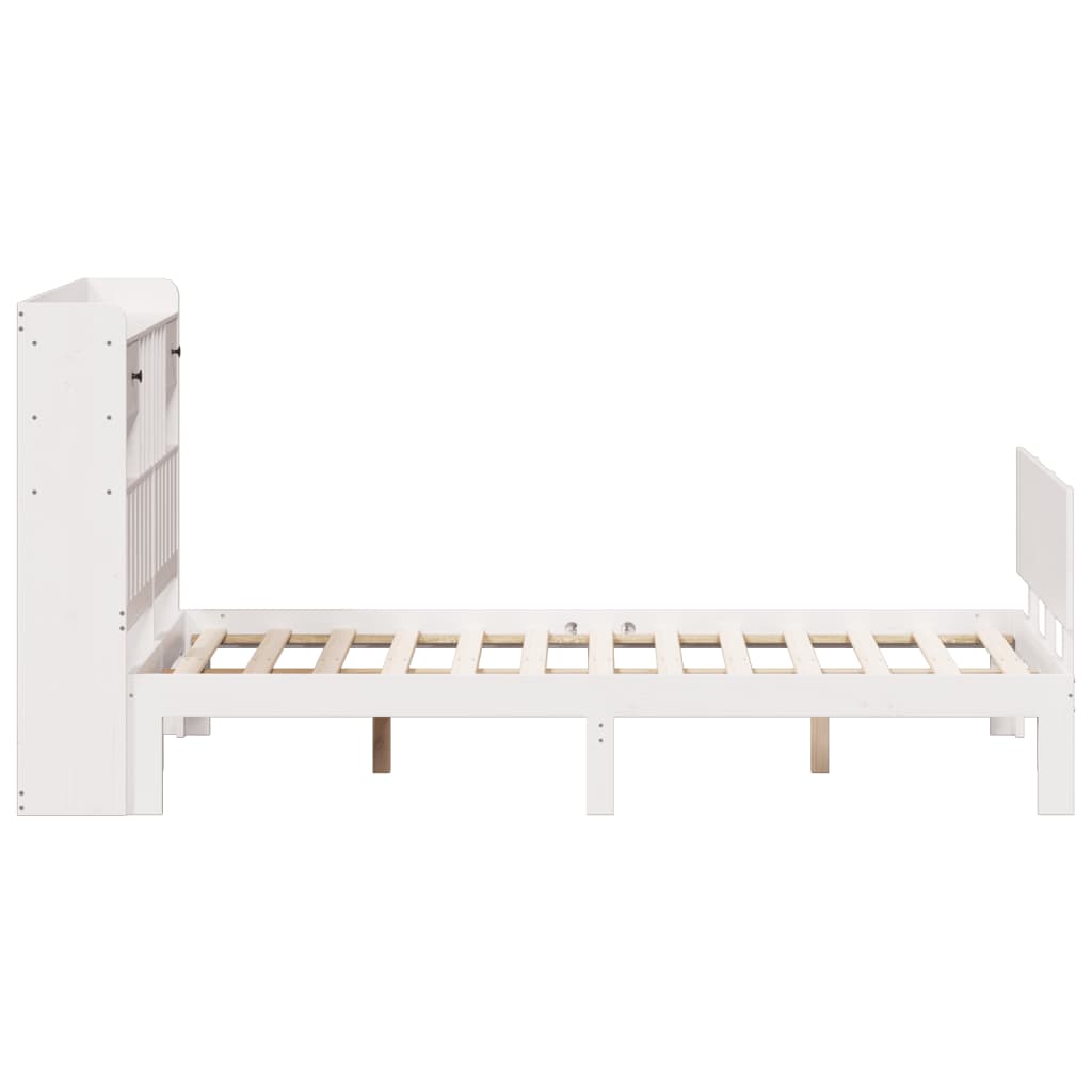 fehér tömör fenyőfa könyvespolcos ágy matrac nélkül 135x190 cm