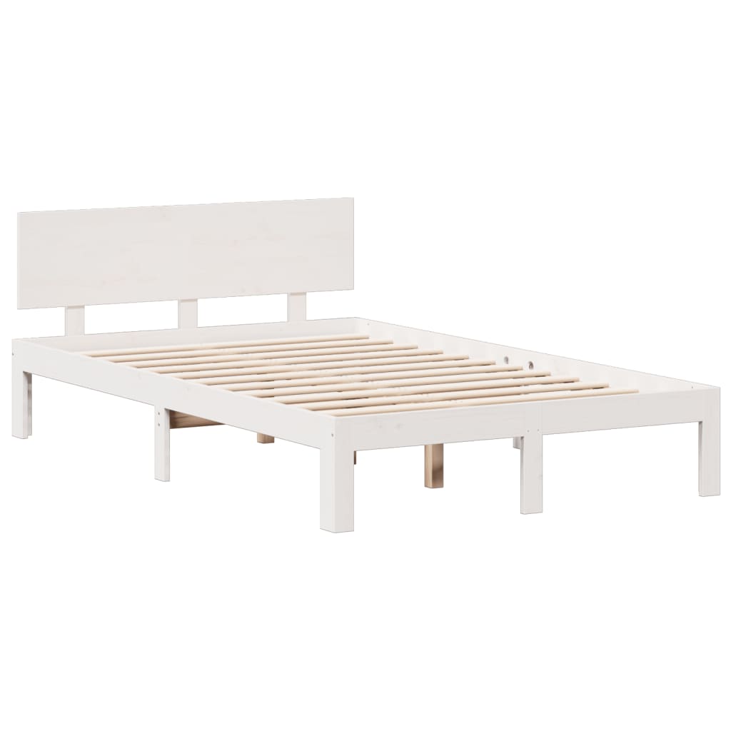 fehér tömör fenyőfa könyvespolcos ágy matrac nélkül 135x190 cm