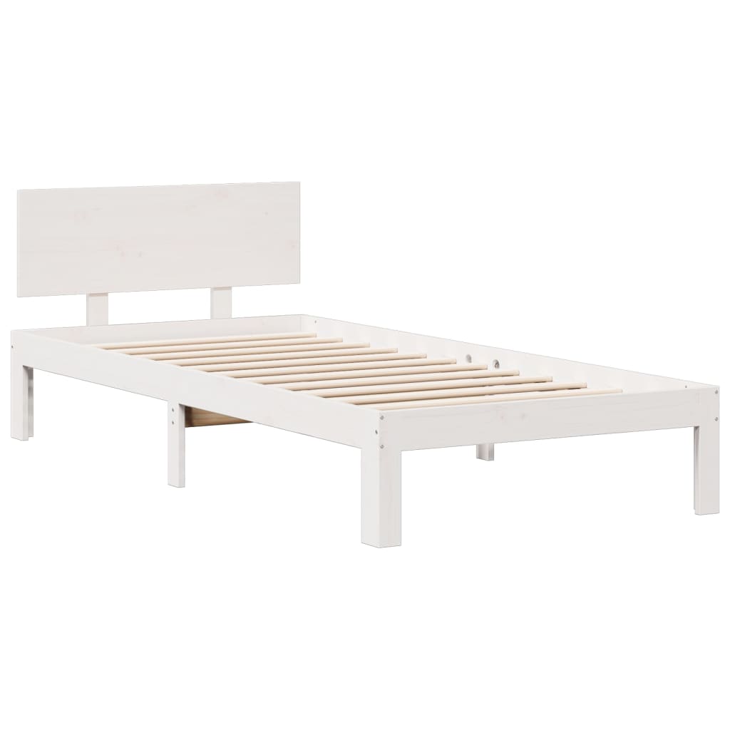 fehér tömör fenyőfa könyvespolcos ágy matrac nélkül 90 x 200 cm