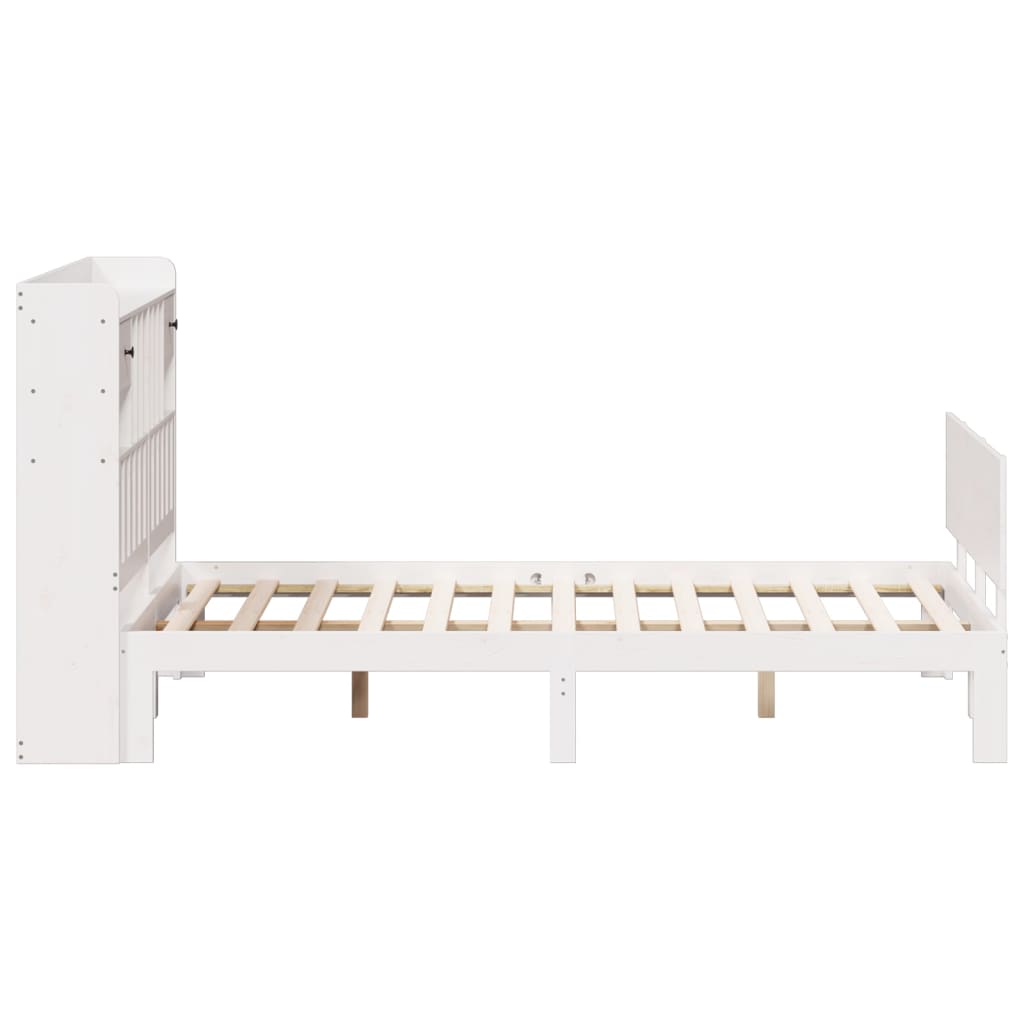fehér tömör fenyőfa könyvespolcos ágy matrac nélkül 140x200 cm
