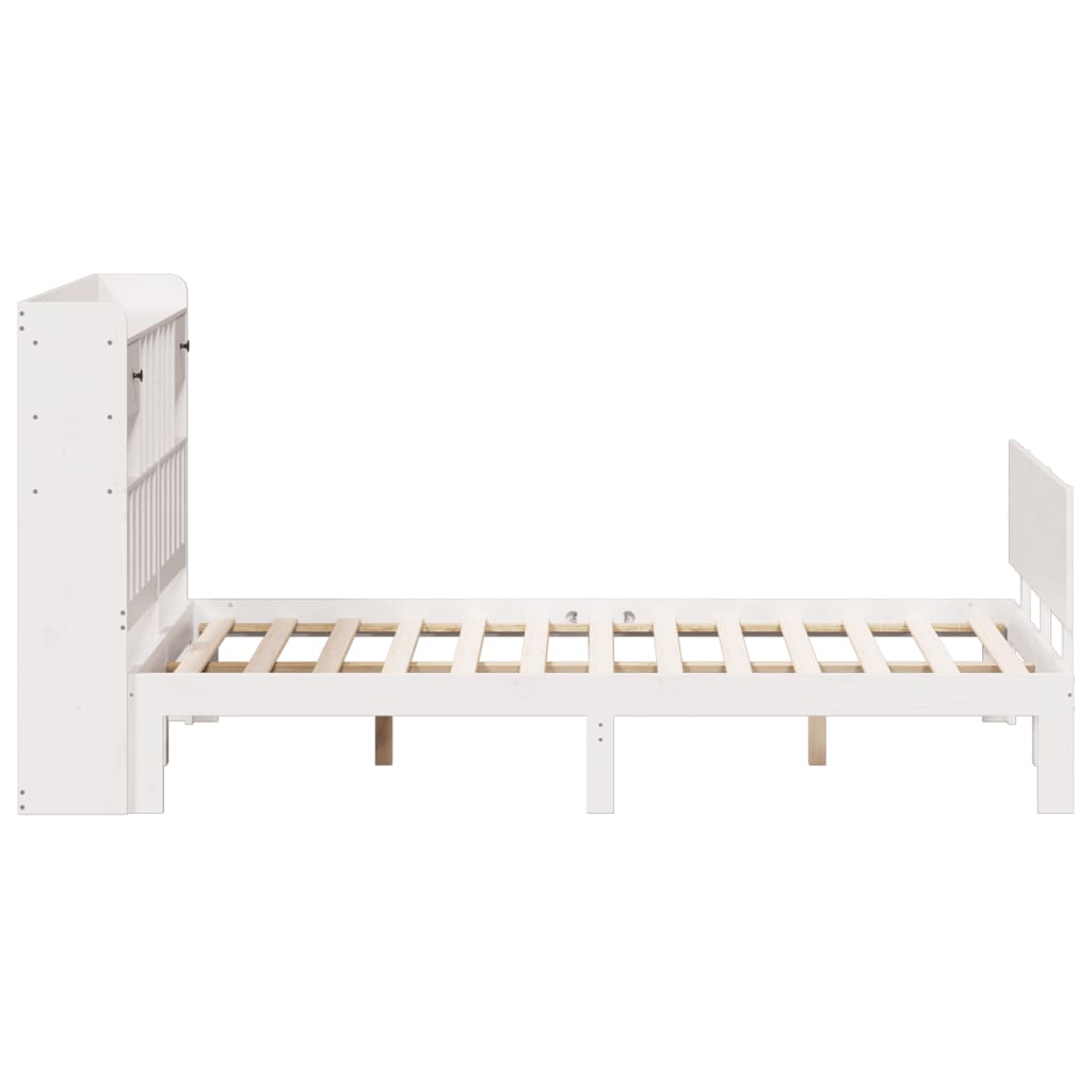 fehér tömör fenyőfa könyvespolcos ágy matrac nélkül 150x200 cm