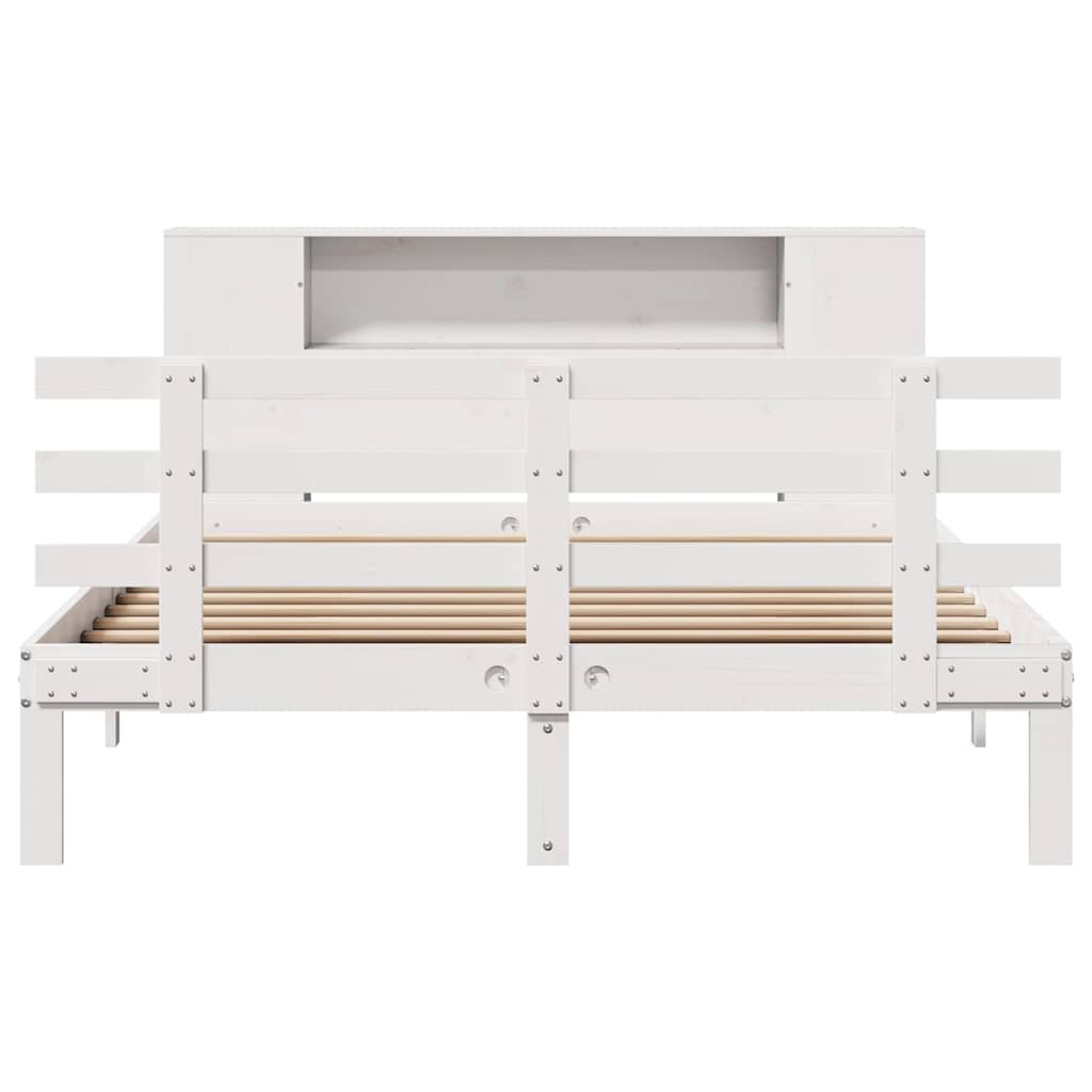 fehér tömör fenyőfa könyvespolcos ágy matrac nélkül 135x190 cm