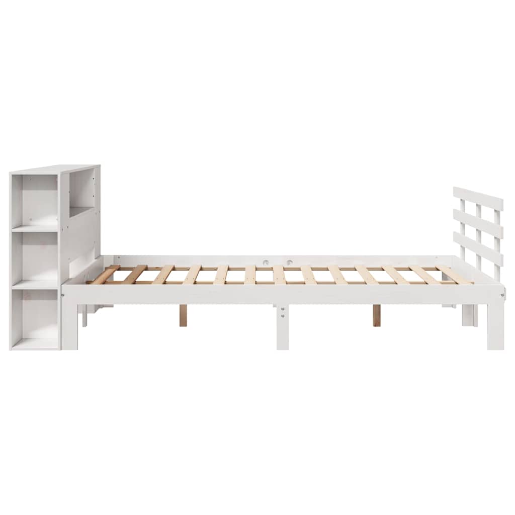 fehér tömör fenyőfa könyvespolcos ágy matrac nélkül 135x190 cm