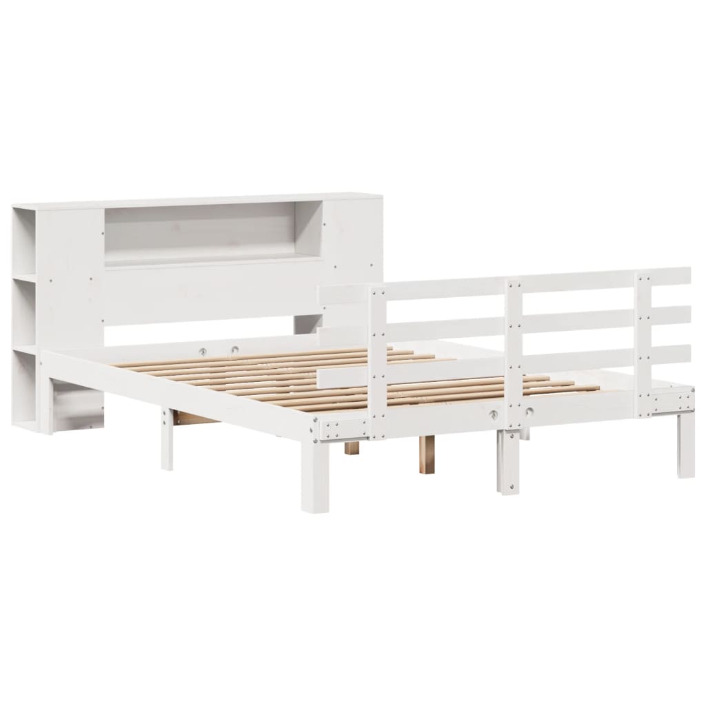 fehér tömör fenyőfa könyvespolcos ágy matrac nélkül 140x190 cm