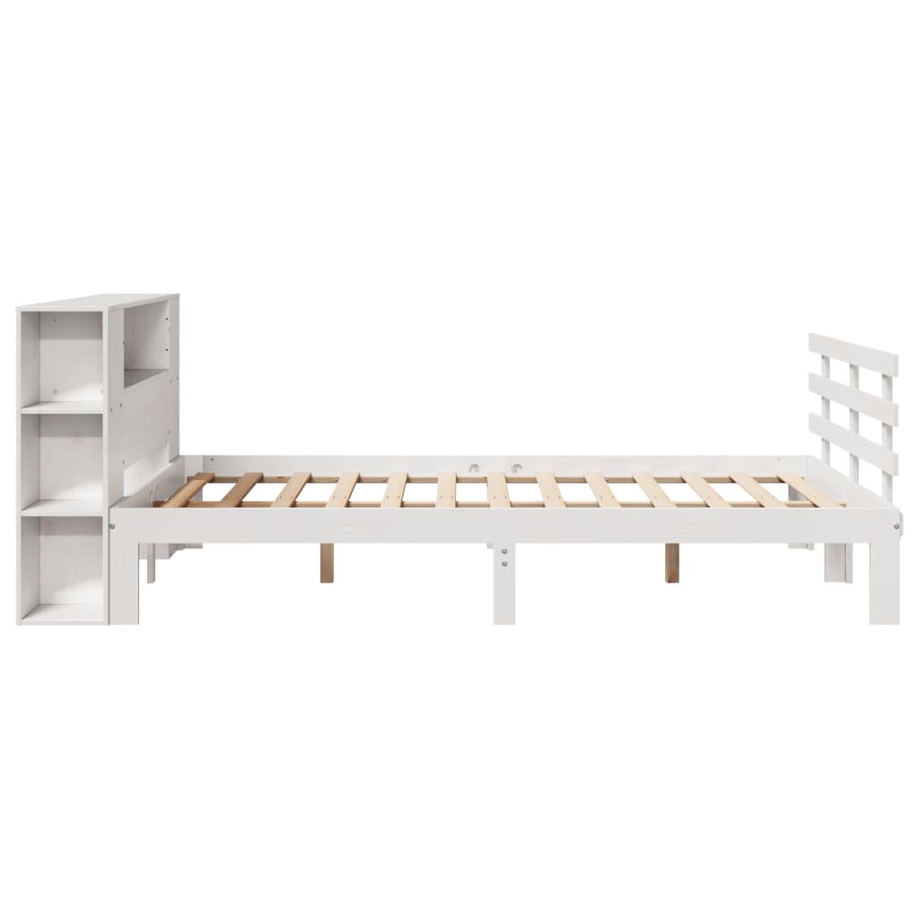 fehér tömör fenyőfa könyvespolcos ágy matrac nélkül 140x190 cm