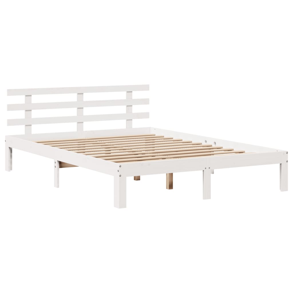 fehér tömör fenyőfa könyvespolcos ágy matrac nélkül 140x190 cm